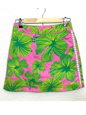 Vintage 90’s Lilly Pulitzer Skort Pink and Green Hibiscus Floral Print Size 0